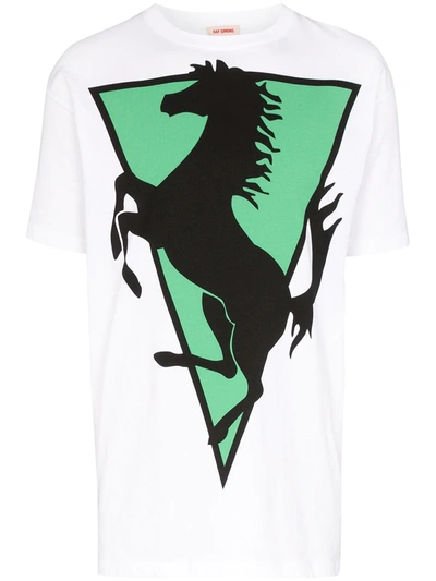 Shop Raf Simons Horse-print Cotton T-shirt In White