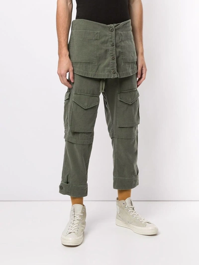 Shop Greg Lauren Cropped Straight-leg Trousers In Green