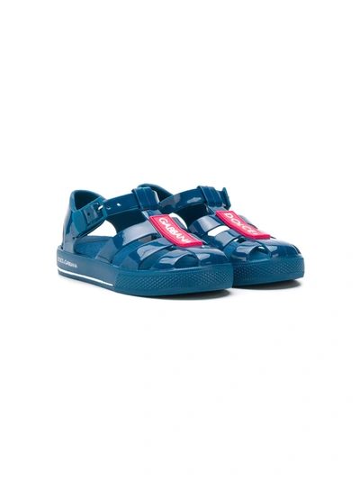 Shop Dolce & Gabbana Branded Jelly Shoes In Blue
