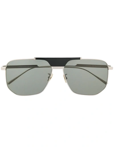 Shop Bottega Veneta Geometric Pilot-frame Sunglasses In Metallic