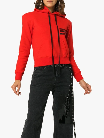 Shop Ben Taverniti Unravel Project Cropped Hooded Cotton Jumper In Red