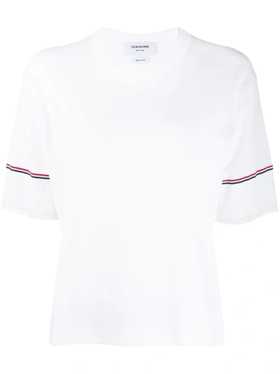 Shop Thom Browne Short-sleeved Rwb-detail T-shirt In White