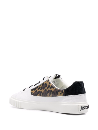 Shop Just Cavalli Leopard-print Panelled Leather Sneakers In Black