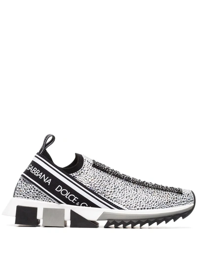 Dolce & Gabbana Sorrento Swarovski Crystal-embellished Logo-print Mesh  Slip-on Sneakers In White | ModeSens