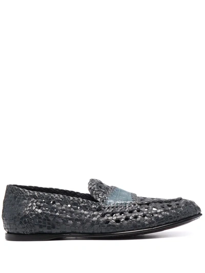 Shop Dolce & Gabbana Woven-effect Slip-on Loafers In Blue