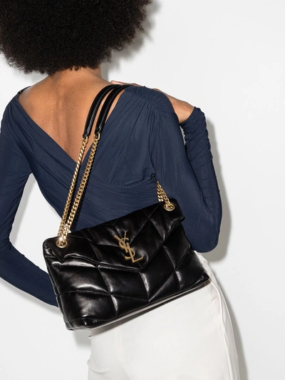 Saint Laurent Loulou Ysl Small Puffer Shoulder Bag In Black