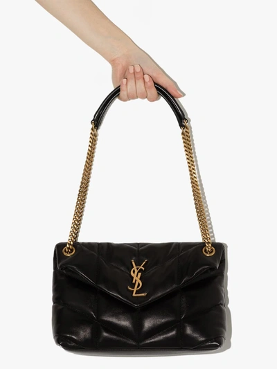 Saint Laurent Loulou Ysl Small Puffer Shoulder Bag In Black