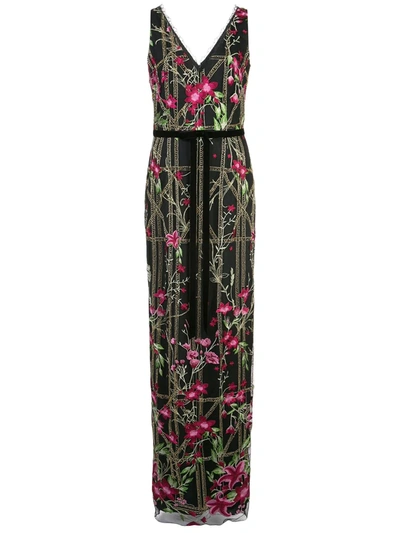Shop Marchesa Notte Beaded Embroidered Long Dress In Black