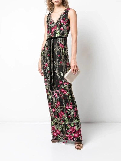 Shop Marchesa Notte Beaded Embroidered Long Dress In Black