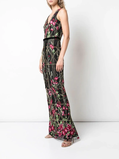 Shop Marchesa Notte Beaded Embroidered Long Dress In Black