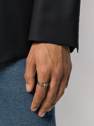 Shop Alexander Mcqueen Skull-detail Braided Ring In Silver
