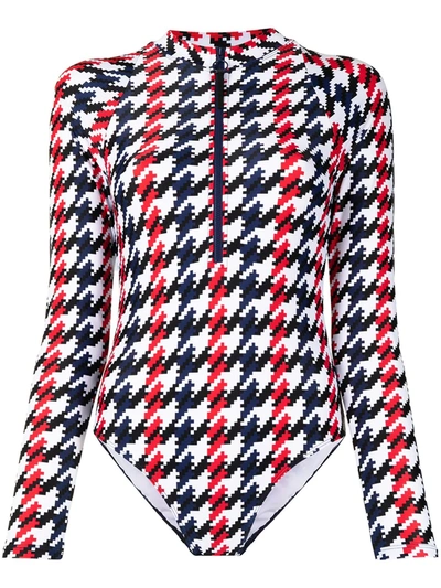 Shop Perfect Moment Spring Houndstooth-print Surf Wetsuit In Schwarz