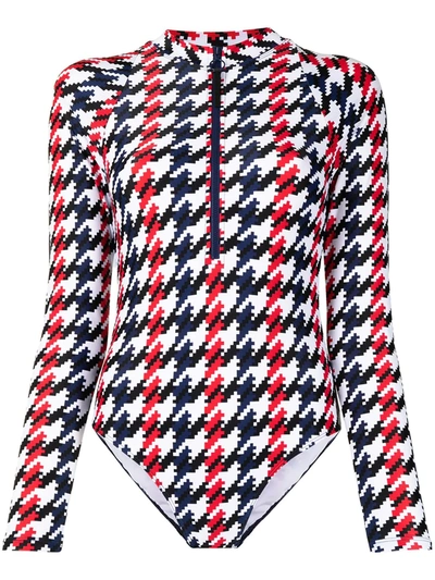 Perfect Moment Spring Houndstooth-print Surf Wetsuit In Schwarz