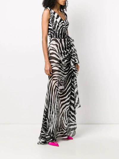 Dolce & Gabbana Wrap-effect Zebra-print Chiffon Maxi Dress In Black