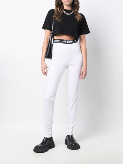 Philipp Plein Logo-waistband Leggings In Weiss