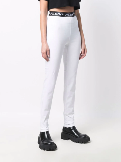 Shop Philipp Plein Logo-waistband Leggings In Weiss