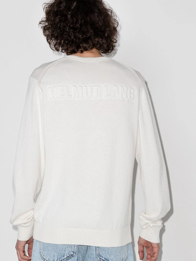Shop Helmut Lang Embossed Logo Crewneck Jumper In White