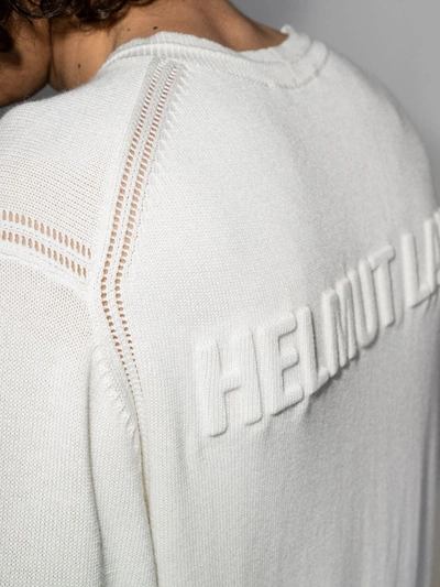 Shop Helmut Lang Embossed Logo Crewneck Jumper In White