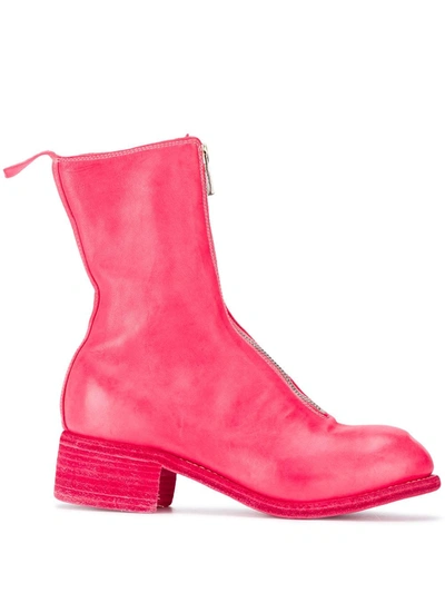 Shop Guidi Front-zip Leather Boots In Pink