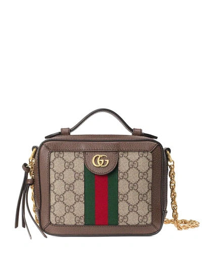 Shop Gucci Mini Ophidia Gg Shoulder Bag In Brown