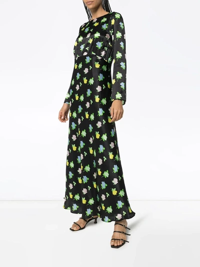 Shop Bernadette Jane Long-sleeved Maxi Dress In Black ,green
