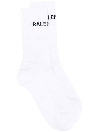 Shop Balenciaga Intarsia-knit Logo Socks In White