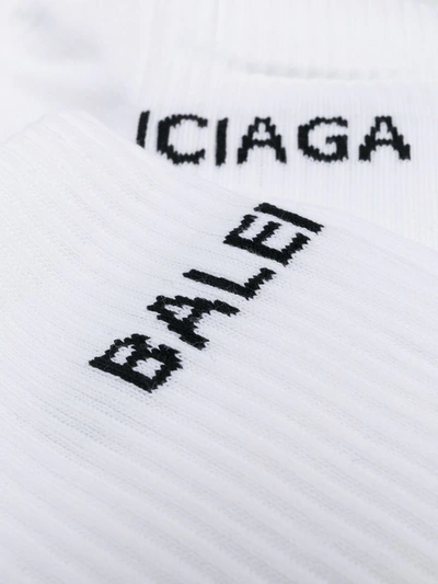 Shop Balenciaga Intarsia-knit Logo Socks In White