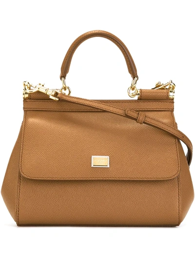 Sicily Small Leather Tote Bag in Brown - Dolce Gabbana