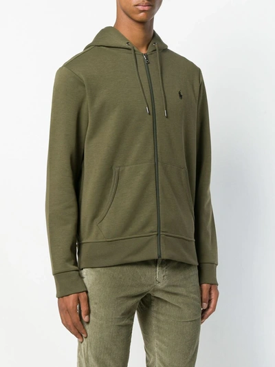 Shop Polo Ralph Lauren Logo Embroidered Hoodie In Green