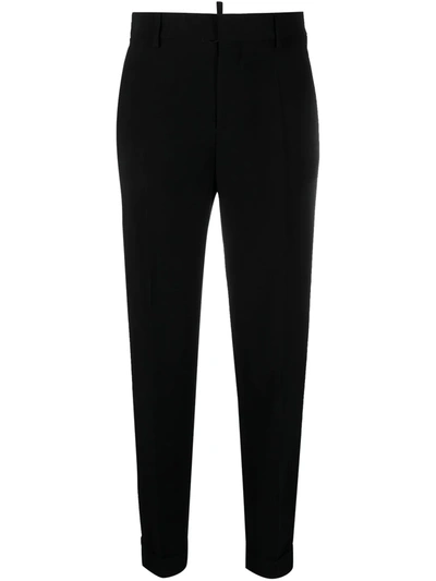 Shop Dsquared2 Tapered Cropped Trousers In Black