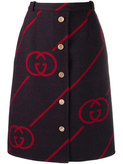 GUCCI INTERLOCKING G WOOL AND SILK-BLEND SKIRT - 红色