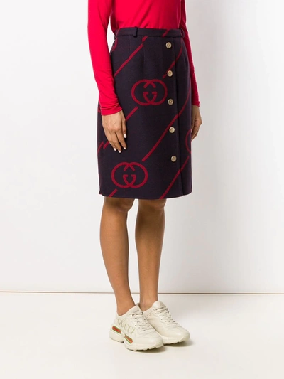 GUCCI INTERLOCKING G WOOL AND SILK-BLEND SKIRT - 红色