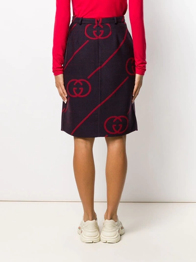 Shop Gucci Interlocking G Reversible Wool Skirt In Red