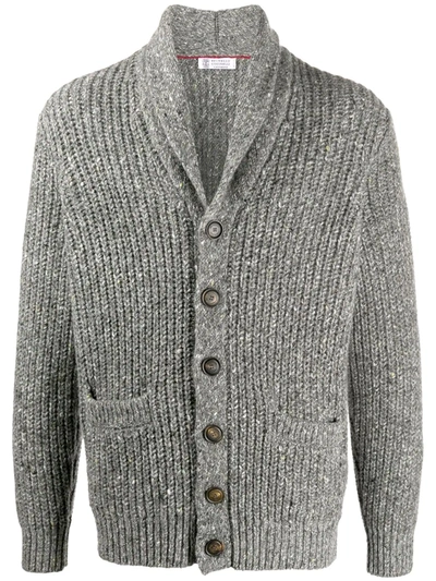 Shop Brunello Cucinelli Shawl Lapel Chunky Knit Cardigan In Grey