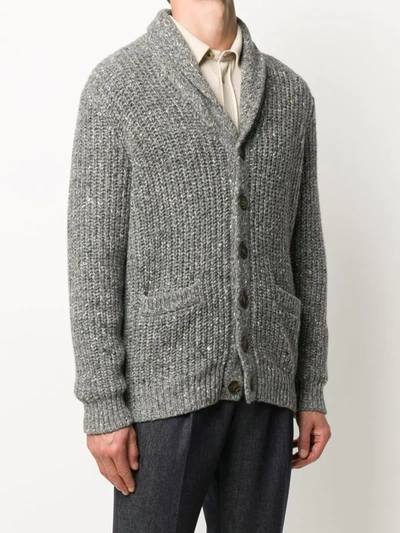 Shop Brunello Cucinelli Shawl Lapel Chunky Knit Cardigan In Grey