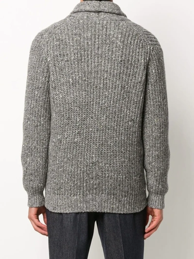 Shop Brunello Cucinelli Shawl Lapel Chunky Knit Cardigan In Grey