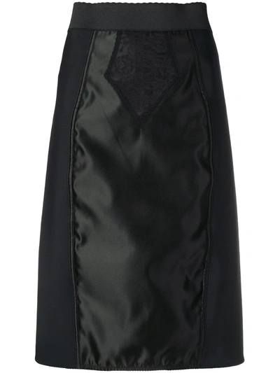 Shop Dolce & Gabbana Powernet Satin Midi Skirt In Black