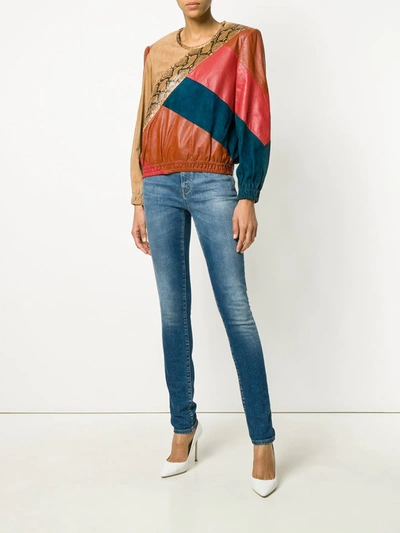 Pre-owned Valentino 1980's Colourblock Leather Blouse In Multicolour