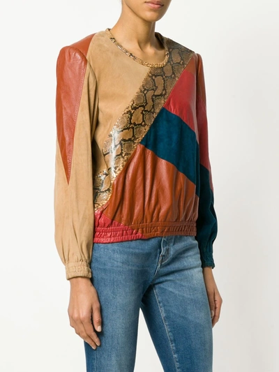 Pre-owned Valentino 1980's Colourblock Leather Blouse In Multicolour