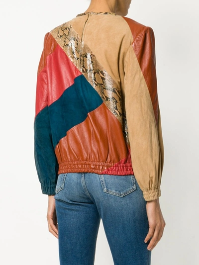 Pre-owned Valentino 1980's Colourblock Leather Blouse In Multicolour