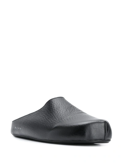 Shop Marni Textured Leather Slippers In Black