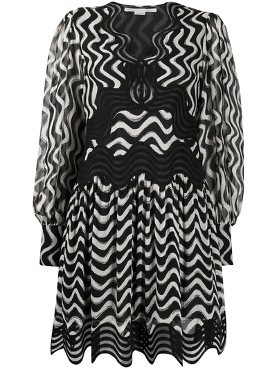 Shop Stella Mccartney Wave-stripe Long-sleeve Dress In Black