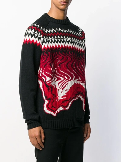 Shop Msgm Fair Isle Wave Jumper In Black