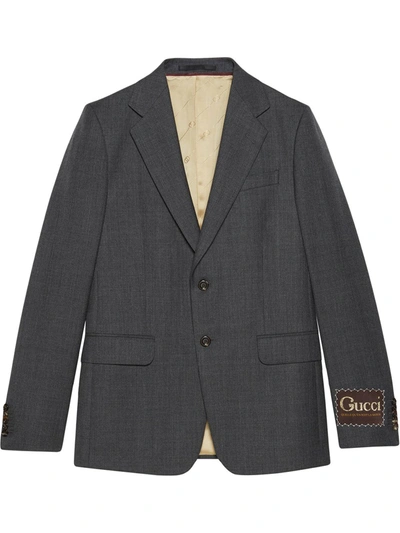 Shop Gucci Single-breasted Blazer Jacket In Grey