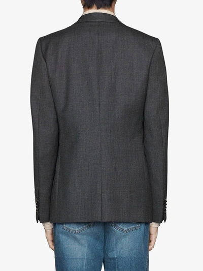 Shop Gucci Single-breasted Blazer Jacket In Grey