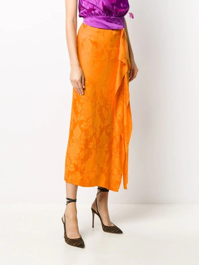 Attico Tie-detailed Draped Satin-jacquard Midi Skirt In Orange
