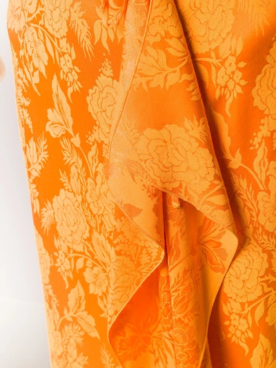 Attico Tie-detailed Draped Satin-jacquard Midi Skirt In Orange