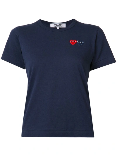 Shop Comme Des Garçons Play Embroidered Heart T-shirt In Blue