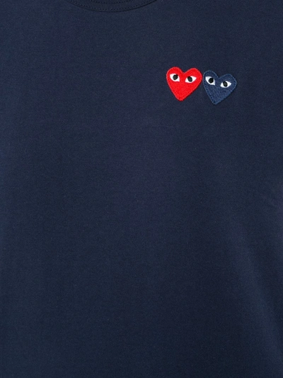 Shop Comme Des Garçons Play Embroidered Heart T-shirt In Blue