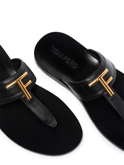 Shop Tom Ford T-logo Thong-strap Flip Flops In Black